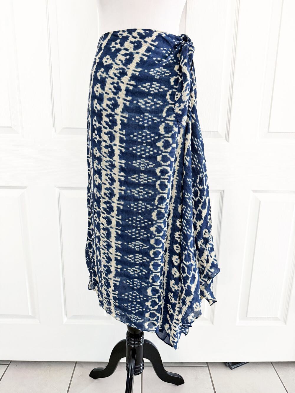 Lauren Ralph Lauren Silk Linen Ikat Asymmetrical Tie Skirt Coastal Resort Boho